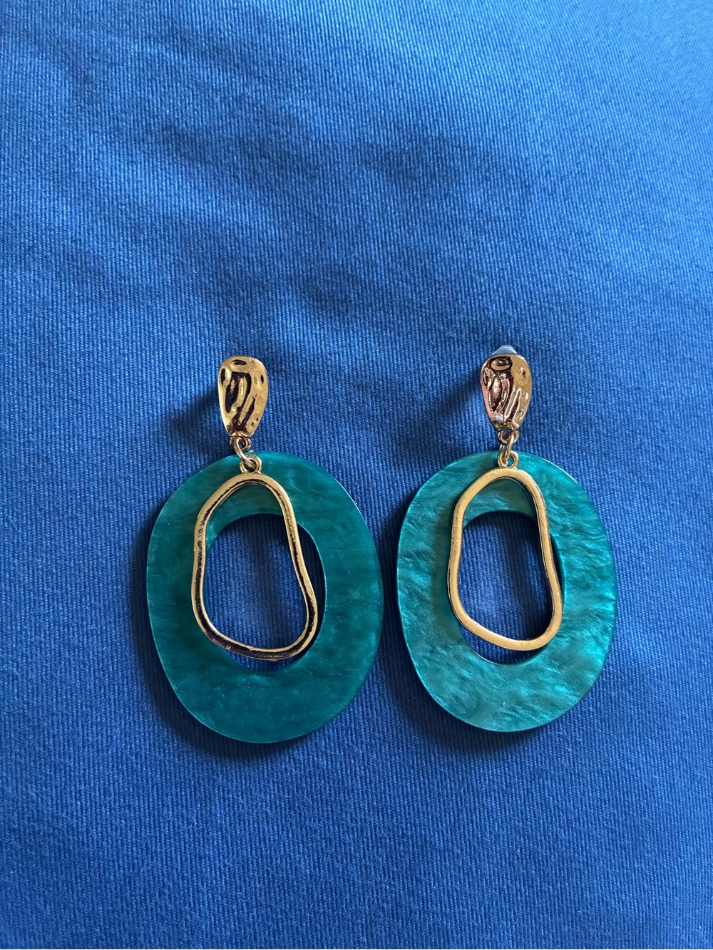 Gold & Teal Resin Drop Earrings - Women Jewelry